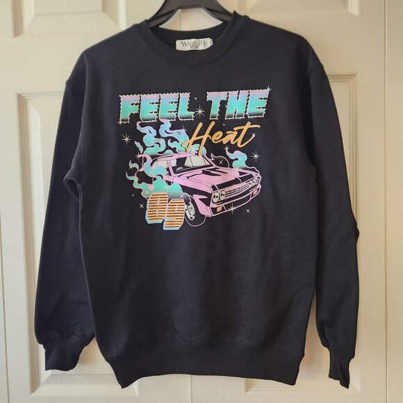 Feel The Heat Retro Graphic Sweatshirt XXS Wound Up Black Polyester/Rayon Blend - Picture 1 of 7